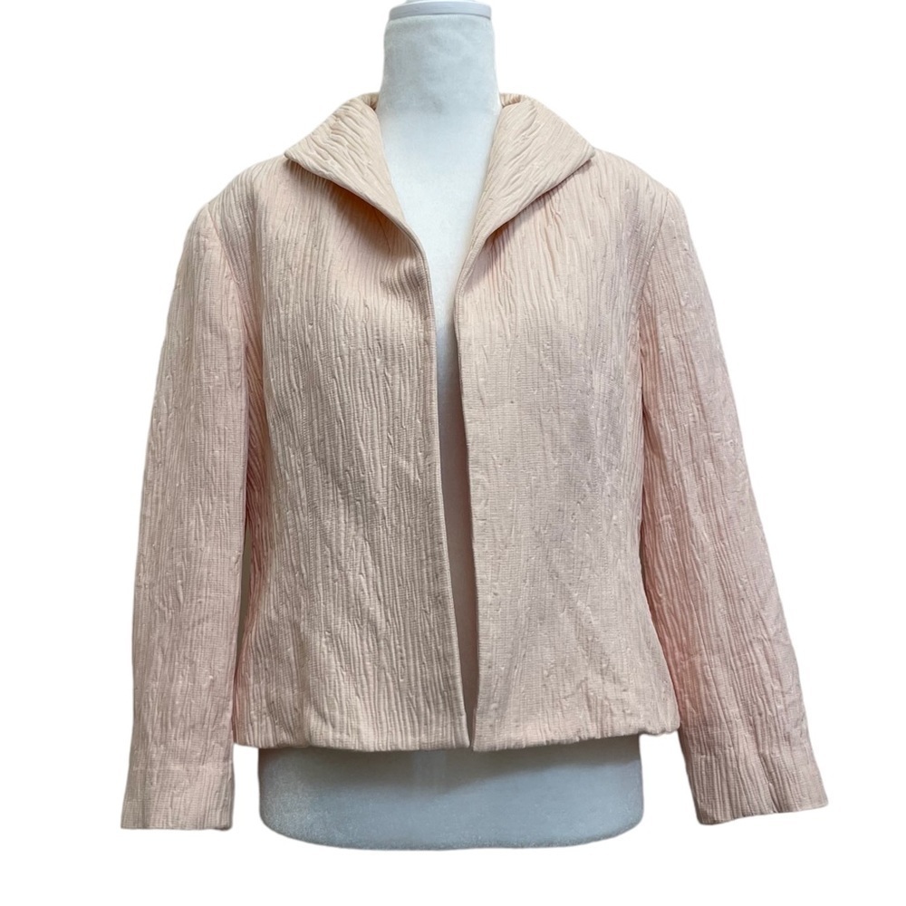 Lafayette 148 Pink Textured Silk Blend Regency Collar Open Front Blazer Jacket